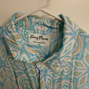Kenny Flowers Aqua and Cream Geometric Shirt
